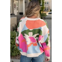Multicolour Plus Size Floral Drop Shoulder Sweater - 2X thumbnail