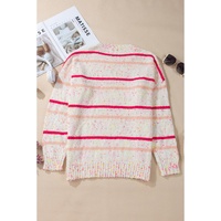 Pink Stripe Drop Shoulder Side Split Plus Size Sweater - 4X thumbnail
