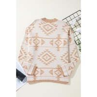 Apricot Plus Size Western Aztec Print Loose Sweater - 1X thumbnail