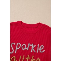 Racing Red Sparkle All The Way Tinsel Crew Neck Plus Size Sweater - 3X thumbnail