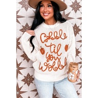 White Gobble Til You Wobble Pop Up Crochet Plus Size Sweater - 2X thumbnail