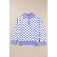 Purple Checkered Collared Buttons Plus Size Sweater - 2X thumbnail