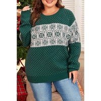 Green Christmas Snowflake Pattern Drop Shoulder Plus Size Sweater - 1X thumbnail