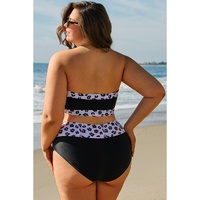 Black 2pcs Leopard Patchwork Plus Size High Waisted Swimsuit - 4X thumbnail