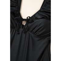 Black Ruffled Sleeve Lace-up V Neck Plus Size One Piece Swimsuit - 4X thumbnail