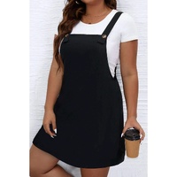 Black Solid Buttoned Straps Plus Size Overall Dress - 2X thumbnail