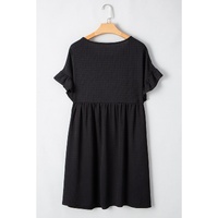 Black Textured Ruffled Sleeve Babydoll Plus Dress - 3X thumbnail