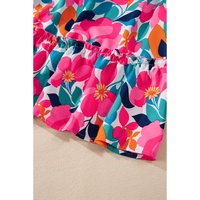 Rose Flower Print Smocked Square Neck Plus Size Dress - 4X thumbnail