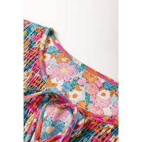 Sky Blue Plus Size Floral Print Shirred Ruffle Tiered Mini Dress - 3X thumbnail