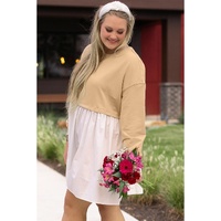 Apricot Color Block Patchwork Ruffled Plus Size Mini Dress - 1X thumbnail