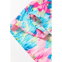 Sky Blue Floral Allover Print Shirred Square Neck Plus Size Maxi Dress - 1X thumbnail