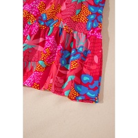 Rose Tropical Printed Lantern Sleeve V Neck Ruffled Plus Size Mini Dress - 4X thumbnail