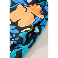 Blue Split Neck Collared Plus Floral Dress - 1X thumbnail