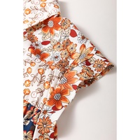 Beige Plus Size Floral Patchwork Button Front Collared Mini Dress - 3X thumbnail