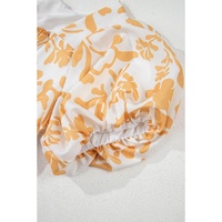 Apricot Floral Print Puff Short Sleeve Resort Plus Size Maxi Dress - 3X thumbnail