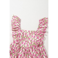 Pink Plus Size Ruffle Trim Square Neck High Waist Floral Maxi Dress - 1X thumbnail