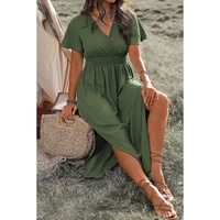 Four Leaf Clover Surplice Neckline Shirred High Waist Plus Size Maxi Dress - 3X thumbnail