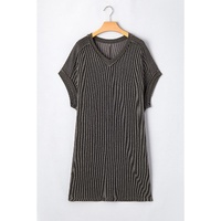 Carbon Grey Corded V Neck Plus Size T Shirt Dress with Pockets - 2X thumbnail