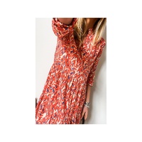 Red Plus Size Abstract Print Notch V Neck High Waist Maxi Dress - 3X thumbnail
