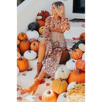 Khaki Plus Size Floral Tiered Ruffle Maxi Dress - 1X thumbnail