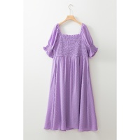Wisteria Swiss Dot Smocked Frilled Neckline Short Sleeve Plus Size Dress - 1X thumbnail