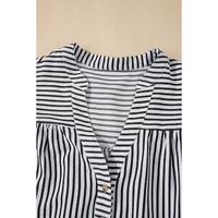 Black Stripe Short Sleeve Buttoned V Neck Pocketed Plus Size Mini Dress - 4X thumbnail