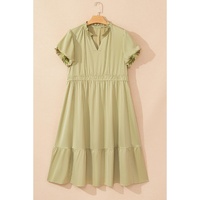 Laurel Green Notched V Neck Puff Sleeve Tiered Plus Size Maxi Dress - 3X thumbnail