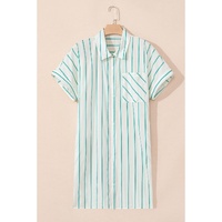 Green Stripe Plus Size St Patricks Day Short Sleeve Buttoned Shirt Dress - 2X thumbnail