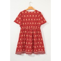 Orange Plus Size Printed Surplice Neck Empire Waist Flowy Mini Dress - 3X thumbnail