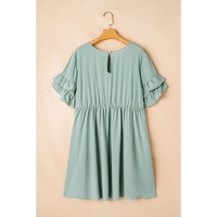 Grass Green Ruffle Trim Short Sleeve Plus Size Flared Mini Dress - 1X thumbnail