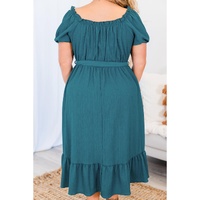 Skobeloff Frilled U Neck Puff Sleeve Belted Ruffle Hem Plus Size Midi Dress - 3X thumbnail