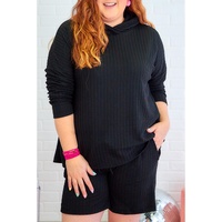 Black Textured Hoodie and Shorts Plus Size Two Piece Set - 2X thumbnail