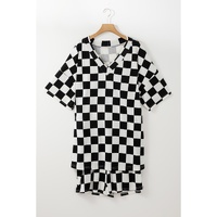 Black Checkered Pattern Tee and Shorts Plus Size Two Piece Set - 1X thumbnail