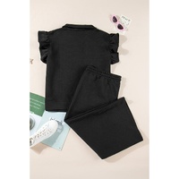Black Plus Ruffled Sleeve Quarter Zip Top Wide Leg Pants Set - 1X thumbnail