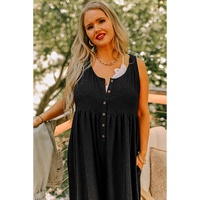 Black Plus Size Sleeveless Button Front Loose Jumpsuit - 1X thumbnail