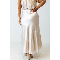 Azura Exchange Beige Satin Split Ruffled High Waist Plus Size Skirt - 1X thumbnail