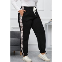 Azura Exchange Black Plus Size Contrast Leopard Side Panel Joggers - 1X thumbnail