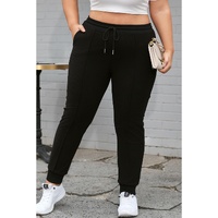 Black Plus Size Textured Exposed Seam Drawstring Jogger Pants - 2X thumbnail