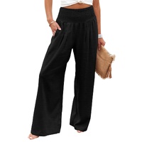 Azura Exchange Black Shirred High Waist Plus Size Wide Leg Pants - 1X thumbnail