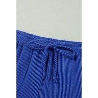 Sky Blue Corded Drawstring High Waist Pocket Plus Size Wide Leg Pants - 3X thumbnail