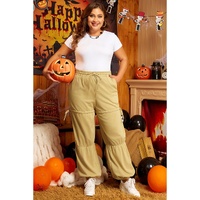 Beige Drawstring Adjusted Band High Waist Plus Size Pants - 3X thumbnail