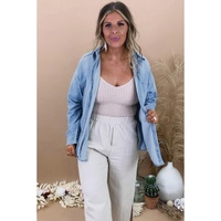 Sky Blue Plus Size Chest Pocket Button-Up Denim Shacket - 1X thumbnail