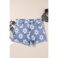 Ashleigh Blue Floral Pattern High Waist Raw Hem Plus Size Denim Shorts - 2X thumbnail