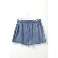 Dusk Blue Raw Hem Lace-up High Waist Plus Size Denim Shorts - 1X thumbnail