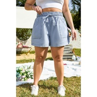 Beau Blue Pocketed Drawstring High Waist Plus Size Denim Shorts - 3X thumbnail