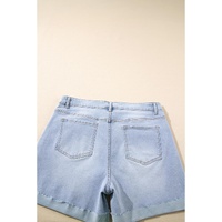 Beau Blue Folded Edge High Waist Plus Size Denim Shorts - 3X thumbnail