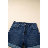 Sail Blue Folded Edge High Waist Plus Size Denim Shorts - 4X thumbnail