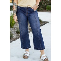 Navy Blue Plus Size Seamed Wide Leg High Waist Jeans - 4X thumbnail