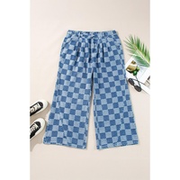 Azura Exchange Dusk Blue Plus Size Checkered Seamed High Waist Wide Leg Jeans - 4X thumbnail