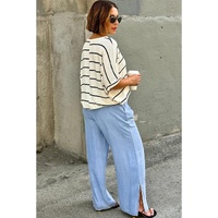 Beau Blue Casual Wide Slit Leg High Waist Loose Plus Size Jeans - 1X thumbnail